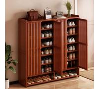 Meuble a Chaussure avec 2/3/4 Portes Abattantes Respirante Armoire à Chaussures Étroite à 7/8 Niveaux Étagères Réglables Armoire de Rangement Chaussures pour Entrée Couloir Séjour B,120*33*114CM