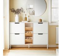 Meuble à Chaussure - SoBuy - FSR183-WN - 4 Abattants et 3 Compartiments Ouverts, Coffre Rangement pour Entrée, L126xP19xH85cm