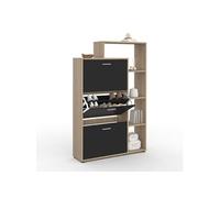 IDMarket – Meuble à chaussures KLARK – 18 paires – imitation hêtre – 3 portes noires avec étagère