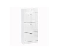 HomCom Meuble à chaussures 3 portes abattantes tiroir coulissant poignées alu 62x24x135 cm blanc