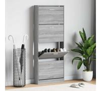 Meuble à chaussures 59x17x150 cm Bois d'ingénierie Gris Sonoma | 4 tiroirs, design rabattable, moderne et tendance, pour couloir et salon, bois traité résistant à l'humidité, montage facile