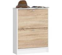 Meuble à chaussures AKORD Biały 60 cm 2 portes façade Chêne Sonoma 2 étagères 60x20x80 cm Blanc / Chêne Sonoma