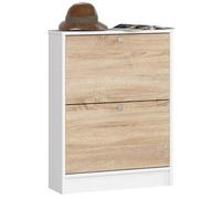 Meuble à chaussures AKORD Blanc 60 cm 2 portes façade Chêne Sonoma 2 étagères 60x20x80 cm