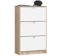 Meuble à chaussures AKORD Chêne Sonoma 60 cm 3 portes façade Blanche 3 étagères 60x28,5x113 cm