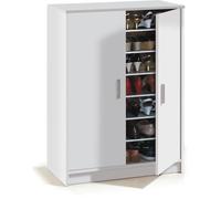 Meuble à chaussures armoire BASIC - 2 portes + 6 étagères - Mélaminé blanc - 30 paires - L75 x P36 x H101 cm