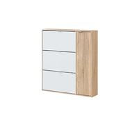 Meuble à Chaussures avec 3 abattants et 1 porte chêne canadien / blanc artic -Hauteur 115 x Longueur 106 x Profondeur 22 cm