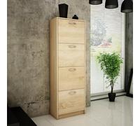 Meuble à chaussures avec 4 tiroirs battants, étagère à chaussures avec 4 compartiments, bords arrondis doux, largeur 50 cm, plateau stratifié, rangement à chaussures peu encombrant - Sonoma