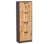 Meuble à chaussures avec 4 tiroirs battants, étagère à chaussures avec 4 compartiments, bords arrondis doux, largeur 50 cm, plateau en stratifié, rangement à chaussures peu encombrant - Chêne graphite
