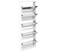 Meuble à chaussures avec miroir 5 couches 63 x 17 x 169,5 cm Blanc brillant | 5 tiroirs, design rabattable, bois durable, fixation murale incluse