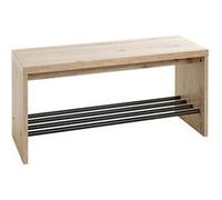 HAKU Banc à chaussures – Chêne clair et noir, MDF & métal, L80 × H40 × P30 cm, style moderne