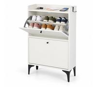 Relaxdays Meuble à chaussures basculant, blanc/noir | 2 cases, 8 paires, H x L x P 102 x 60 x 24 cm, fin, anti-basculement