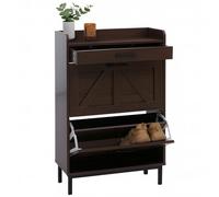Meuble à chaussures basculant HWC-P45, étagère à chaussures, armoire à chaussures, 2 compartiments basculants, tiroir de rangement MDF 95x60x24cm aspect noyer Marron