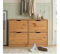 Meuble à chaussures BASIL armoire avec 2 x 2 abattants rangement pour 24 paires, en pin massif lasuré couleur miel