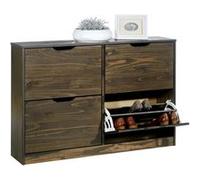 Meuble à chaussures BASIL armoire avec 2 x 2 abattants rangement pour 24 paires, en pin massif lasuré gris Gris G