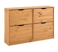 Meuble à chaussures BASIL armoire avec 2 x 2 abattants rangement pour 24 paires, en pin massif lasuré couleur miel Couleur miel G
