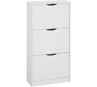 Meuble à chaussures BASIL armoire avec 3 abattants rangement pour 18 paires, en pin massif lasuré blanc style maison de campagne Blanc G