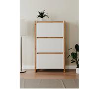 Meuble à chaussures - Blanc et chêne - 12 paires - L70 x P25 x H125 cm - DENVER