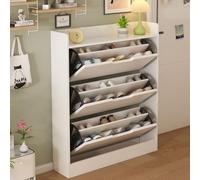 Meuble à Chaussures Blanc Rangement Chaussure 3 Abattants Armoire de Rangement Bois Massif Armoire à Chaussures Étroite Étagères Réglables Tiroir Double Porte Chaussures Couloir Entrée A,80*24*111CM