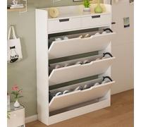 Meuble à Chaussures Blanc Rangement Chaussure 3 Abattants Armoire de Rangement Bois Massif Armoire à Chaussures Étroite Étagères Réglables Tiroir Double Porte Chaussures Couloir Entrée A,80*17*121CM