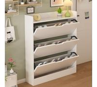 Meuble à Chaussures Blanc Rangement Chaussure 3 Abattants Armoire de Rangement Bois Massif Armoire à Chaussures Étroite Étagères Réglables Tiroir Double Porte Chaussures Couloir Entrée A,80*17*111CCM