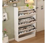Meuble à Chaussures Blanc Rangement Chaussure 3 Abattants Armoire de Rangement Bois Massif Armoire à Chaussures Étroite Étagères Réglables Tiroir Double Porte Chaussures Couloir Entrée A,50*24*111CM