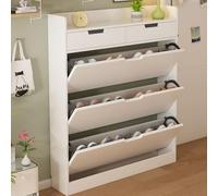 Meuble à Chaussures Blanc Rangement Chaussure 3 Abattants Armoire de Rangement Bois Massif Armoire à Chaussures Étroite Étagères Réglables Tiroir Double Porte Chaussures Couloir Entrée A,100*17*121CM