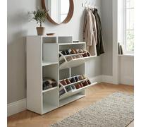 Meuble à Chaussures Bois 2 Compartiments Blanc 12 Paires de Chaussures Armoire