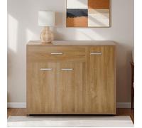 Meuble à chaussures CAMILLE, commode meuble de rangement avec 1 tiroir et 3 portes, en mélaminé décor chêne sonoma