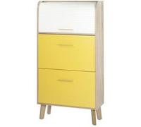 Meuble à Chaussures Chêne Abattants Jaunes - Rideau Blanc - L 75.2 x l 30.6 x H 143.1 cm jaune G
