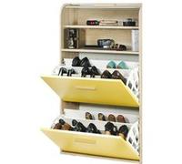 Meuble à Chaussures Chêne Abattants Jaunes - Rideau Chêne - L 75.2 x l 30.6 x H 143.1 cm jaune G