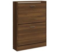 Meuble à chaussures chêne marron 59 x 17 x 81 cm en bois multicouche | 2 tiroirs rabattables, hauteur tiroir 35 cm, dimensions tiroir 55,5 x 9,5 cm, dispositif de fixation murale