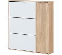 Meuble a chaussures - CLASS - 3 tiroirs abattants et 1 porte - Chene et blanc - L106xP22xH115cm