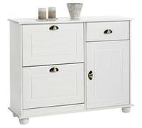 Meuble à chaussures COLMAR armoire rangement avec 2 abattants 1 tiroir et 1 porte avec 1 étagère, en pin massif lasuré blanc Blanc, Blanc G