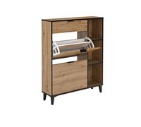 Meuble à chaussures, commode à chaussures avec 2 étagères coloris chêne - Hauteur 110,8 x Longueur 90 x profondeur 24,50 cm - -