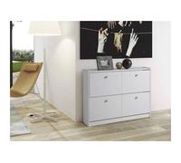 Meuble à chaussures, commode à chaussures avec 2 portes abattantes en pin massif coloris blanc - Longueur 110 x Profondeur 23 x Hauteur 80 cm - -