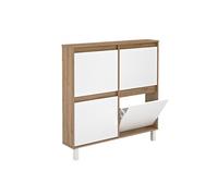 Meuble à chaussures, commode à chaussures avec 4 portes coloris chêne, blanc - Hauteur 110 x Longueur 110 x profondeur 20 cm - -
