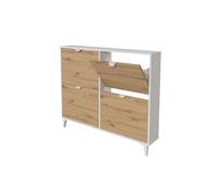 Meuble à chaussures, commode à chaussures coloris blanc, chêne - Hauteur 97 x Longueur 116 x profondeur 20 cm - -