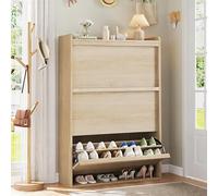 Meuble à Chaussures Compact en Bois avec 3 tiroirs basculants et étagères réglables entrée, Couloir ou Placard - Finition chêne Naturel