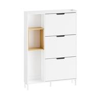 Meuble à chaussures compact - SOBUY - 9 paires - 90x19x129 cm - Blanc - MDF+Bambou - Style minimaliste - Base surélevée