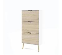 Meuble à chaussures - Décor Blanc et chêne - 12 paires - Style scandinave - L70,2 x P23,9 x H138,9 cm - ARO
