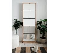 Meuble à chaussures - Décor Chêne et facades Miroir - L 58 x H177 x P17 cm - 15 paires - 5 abattants - Facades miroir