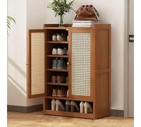 Meuble à chaussures d'entrée avec portes en rotin - Buffet caché - Design chêne rustique - Étagères Slish Shoe Sto Solut - Marron