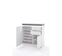 meuble à chaussures eclairage LED en laque blanc mat avec decor beton - L91 x H97 x P38 cm --