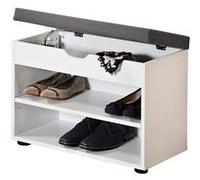 Meuble à chaussures en bois avec coussin d'assise et coffre - Blanc - L 60 x H 45 cm