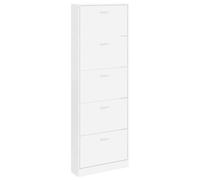 Meuble à chaussures en bois blanc avec 5 compartiments 59 x 17 x 169 cm | Bois multicouche, plastique et alliage d'aluminium, jusqu'à 15 paires, compartiments 51,5 x 9,5 cm, hauteur 31,5 cm
