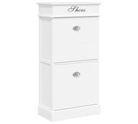 Meuble à chaussures en bois Paulownia blanc 50 x 28 x 98 cm | 2 compartiments inclinés, barres de rangement, couvercle rabattable, idéal pour l'entrée