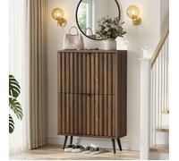 Meuble à chaussures en noyer de, 60x24x95 cm, Noyer, MDF, panneau de particules, meuble vitrine, rangement salon