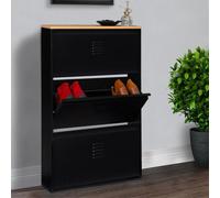 IDMarket Meuble à chaussures ESTER 9 paires 3 portes métal noir plateau façon hêtre industriel