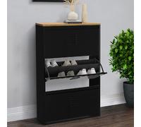 IDMARKET Meuble à chaussures 18 paires maxi capacité ESTER 3 portes métal noir et plateau façon hêtre design industriel