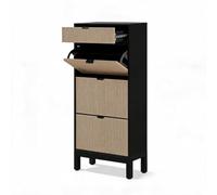 Meuble à Chaussures étroit 3 Tiroirs Basculants Avec étagères Réglables | capacité 12-18 paires, façade cannelée, pieds métalliques, armoire de rangement pour entrée et couloir